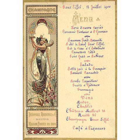 Paris Nouveau Menu Black Modern Wood Framed Art Print by Vintage Apple Collection