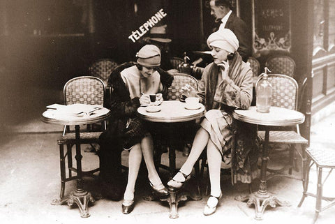 Paris Cafe II White Modern Wood Framed Art Print with Double Matting by Vintage Apple Collection