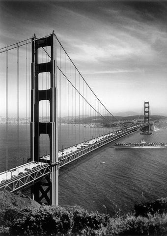 San Francisco Bridge Black Ornate Wood Framed Art Print with Double Matting by Vintage Apple Collection