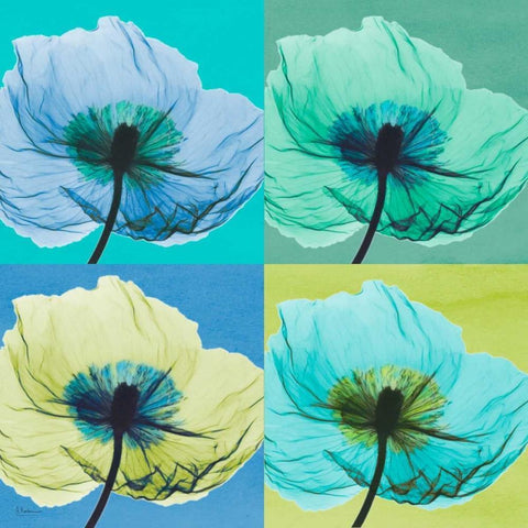 Blue Green Flowers 2 Gold Ornate Wood Framed Art Print with Double Matting by Koetsier, Albert