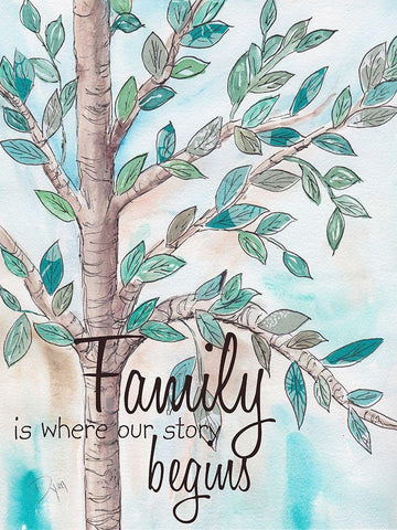 Family Tree 2 Black Ornate Wood Framed Art Print with Double Matting by Dyer, Beverly