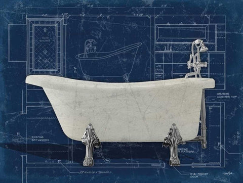 Bath Blues 1 White Modern Wood Framed Art Print with Double Matting by Stimson, Diane