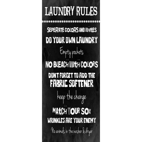 Laundry Rules Black Modern Wood Framed Art Print by Grey, Jace