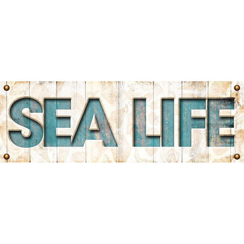 Sea Life Sign Gold Ornate Wood Framed Art Print with Double Matting by Grey, Jace