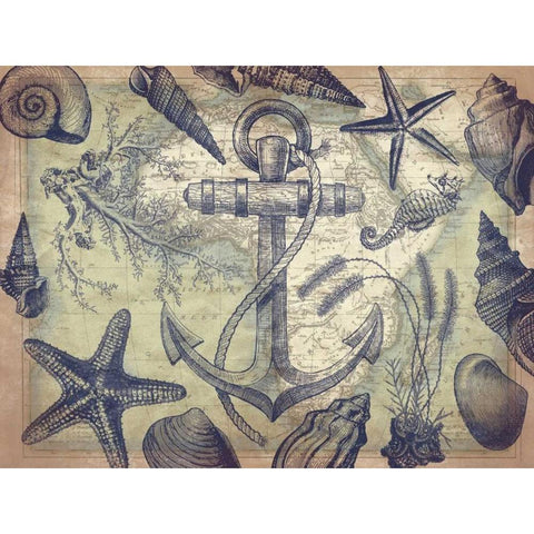 Nautical map mate Gold Ornate Wood Framed Art Print with Double Matting by Grey, Jace
