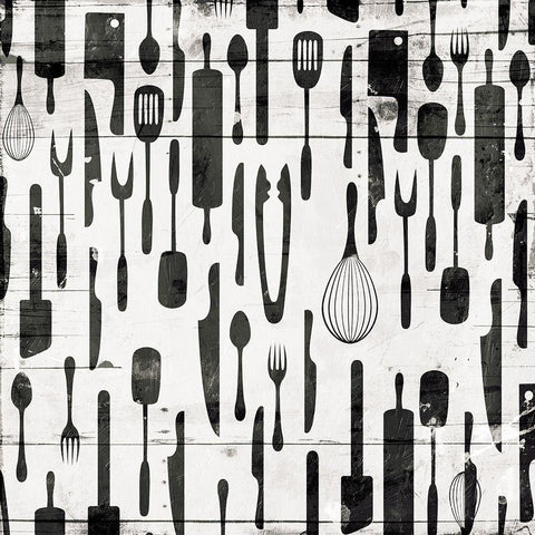 Kitchen Tools Black Ornate Wood Framed Art Print with Double Matting by Grey, Jace