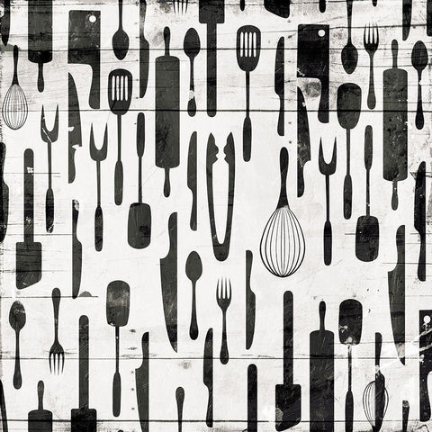 Kitchen Tools Black Modern Wood Framed Art Print by Grey, Jace