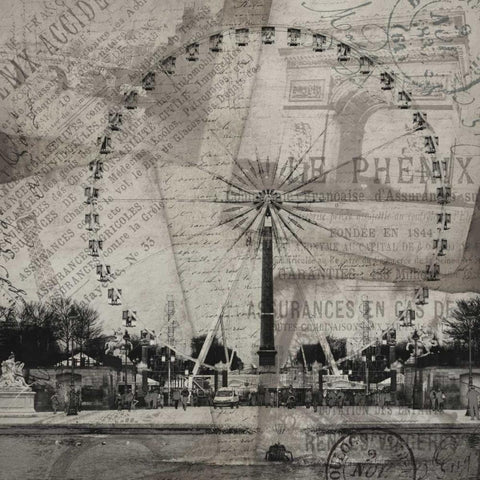 London Wheel Black Ornate Wood Framed Art Print with Double Matting by Grey, Jace