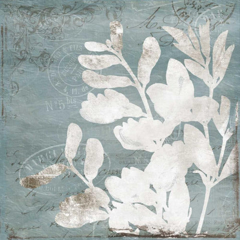 Floral Blues mate Gold Ornate Wood Framed Art Print with Double Matting by Grey, Jace