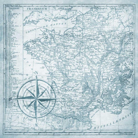 Full sea Bue map Gold Ornate Wood Framed Art Print with Double Matting by Grey, Jace