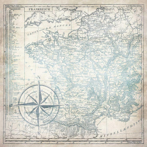 Sea blue map Gold Ornate Wood Framed Art Print with Double Matting by Grey, Jace
