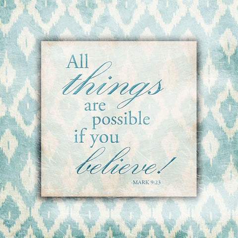 Believe Light Blue White Modern Wood Framed Art Print with Double Matting by Grey, Jace