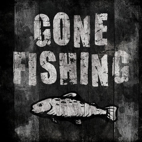 Gone Fishing Black Modern Wood Framed Art Print by Grey, Jace