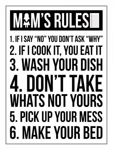 Mom Rules III White Modern Wood Framed Art Print with Double Matting by Grey, Jace