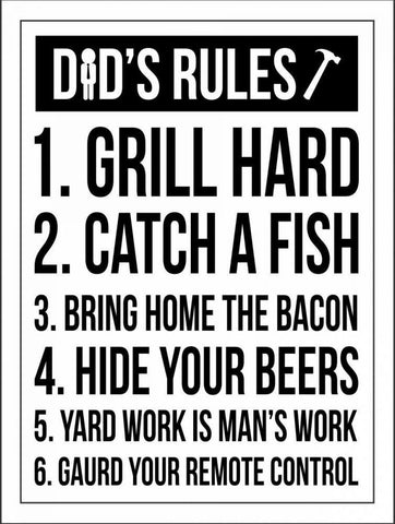 Dad Rules White Modern Wood Framed Art Print with Double Matting by Grey, Jace