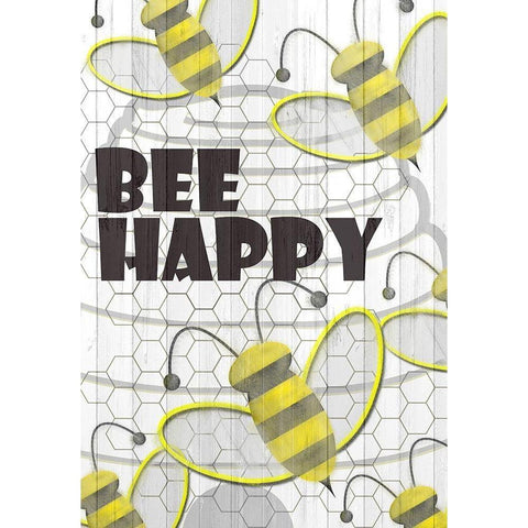 Bee Happy White Modern Wood Framed Art Print by Kimberly, Allen