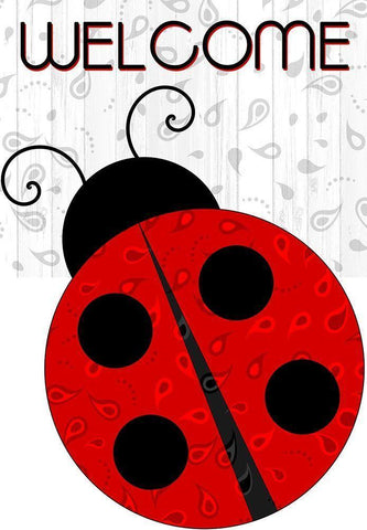 Welcome Ladybug Black Ornate Wood Framed Art Print with Double Matting by Kimberly, Allen
