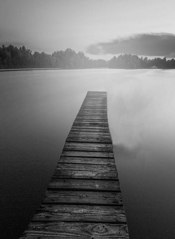 At the Dock BW White Modern Wood Framed Art Print with Double Matting by Kimberly, Allen
