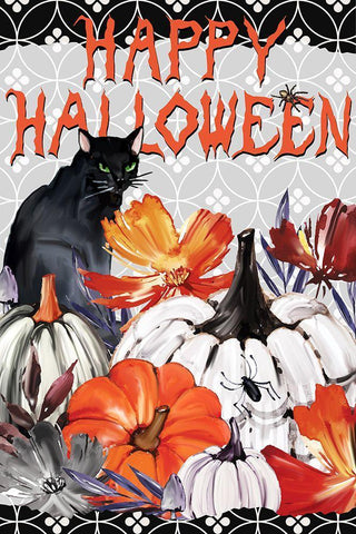 Black Cat Halloween White Modern Wood Framed Art Print with Double Matting by Allen, Kimberly