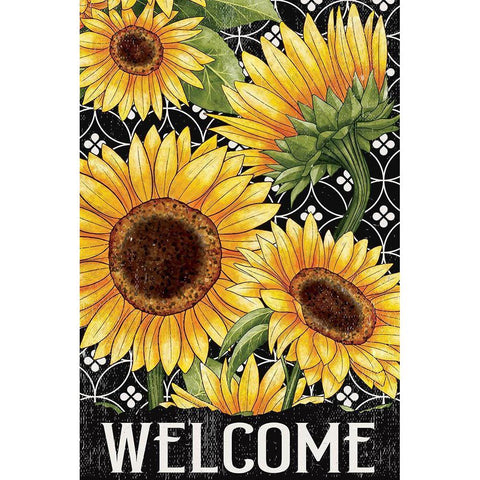 Sunflower Field Welcome Black Modern Wood Framed Art Print with Double Matting by Allen, Kimberly