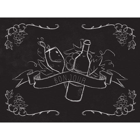 Bonjour Wine Black Modern Wood Framed Art Print with Double Matting by Kimberly, Allen