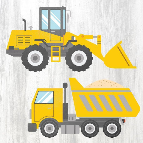 Tractor and Trucks 1 v2 White Modern Wood Framed Art Print with Double Matting by Kimberly, Allen