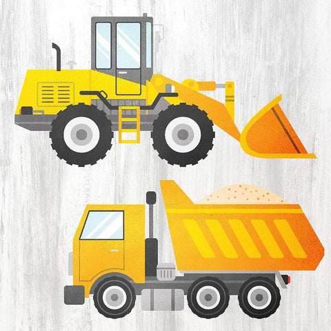 Tractor and Trucks 1 v2 White Modern Wood Framed Art Print with Double Matting by Kimberly, Allen