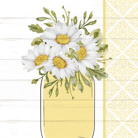Mason Jar Floral 4 White Modern Wood Framed Art Print with Double Matting by Allen, Kimberly