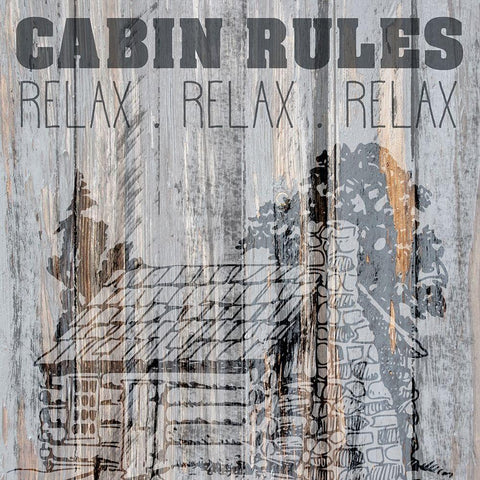Cabin Rules 1 Black Modern Wood Framed Art Print with Double Matting by Kimberly, Allen