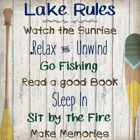 Lake Rules White Modern Wood Framed Art Print with Double Matting by Kimberly, Allen