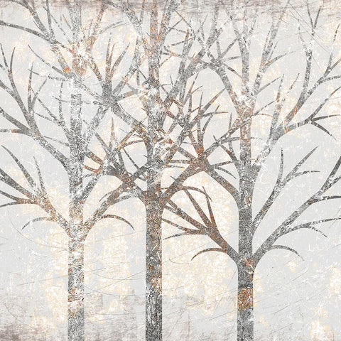 Gilded Trees 1 White Modern Wood Framed Art Print with Double Matting by Kimberly, Allen