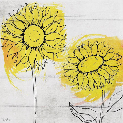 Two Sunflowers Gold Ornate Wood Framed Art Print with Double Matting by Louise, Gigi
