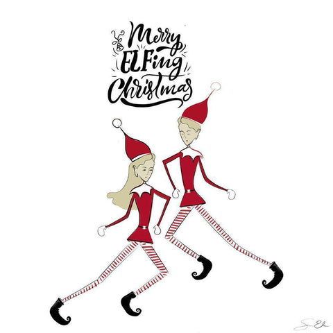 Merry Elfing Christmas 2 Black Modern Wood Framed Art Print by Elizabeth, Sara