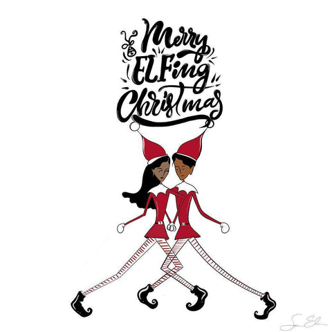 Merry Elfing Christmas Black Modern Wood Framed Art Print by Elizabeth, Sara