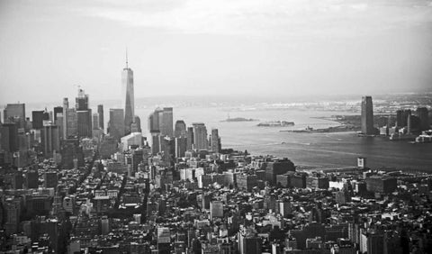 A Fly Over The City 1 White Modern Wood Framed Art Print with Double Matting by Colberg, Lisa