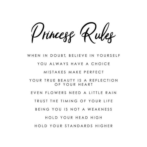 Princess Rules Black White Gold Ornate Wood Framed Art Print with Double Matting by Straatsma, Leah