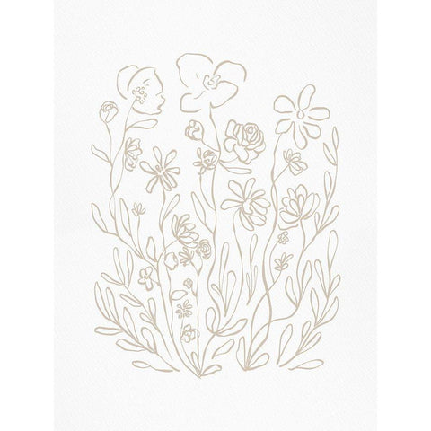 Inky Floral Neutral Gold Ornate Wood Framed Art Print with Double Matting by Straatsma, Leah
