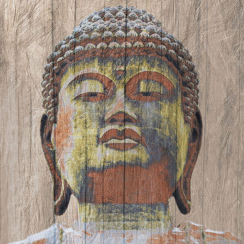 Wooden Painted Buddha Square Gold Ornate Wood Framed Art Print with Double Matting by Prime, Marcus