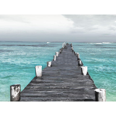 Centered Dock At Sea Recolor Gold Ornate Wood Framed Art Print with Double Matting by Villa, Mlli