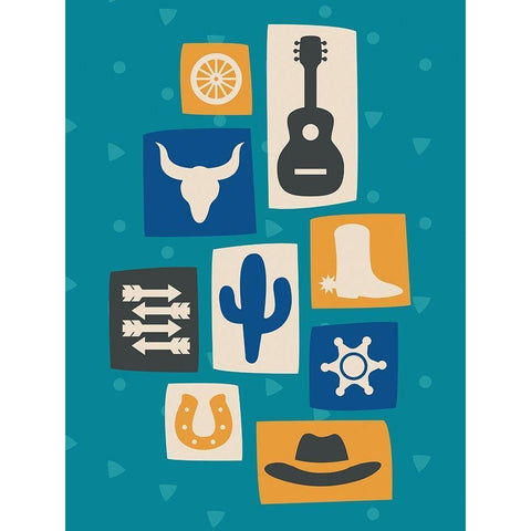 Western Icon Stamps Black Modern Wood Framed Art Print by Villa, Mlli