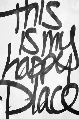 Happy Place White Modern Wood Framed Art Print with Double Matting by Villa, Mlli