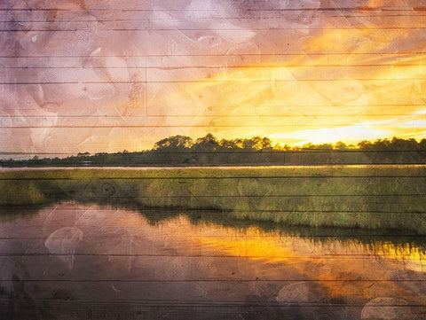 Marsh Sunset White Modern Wood Framed Art Print with Double Matting by Villa, Mlli