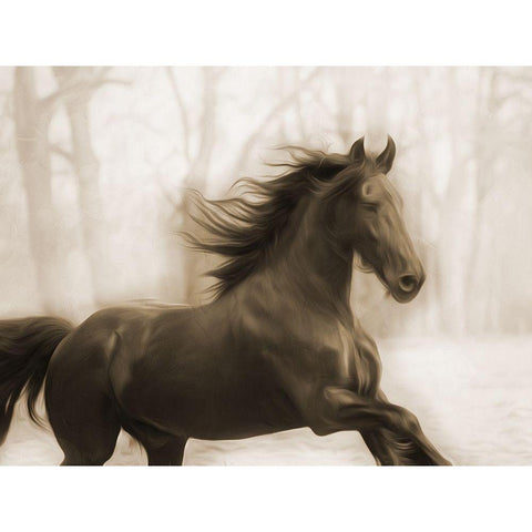 Horse In The Wind Gold Ornate Wood Framed Art Print with Double Matting by Villa, Milli