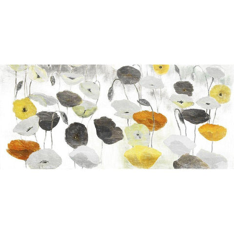 Yellow Grey Poppies Gold Ornate Wood Framed Art Print with Double Matting by Villa, Mlli