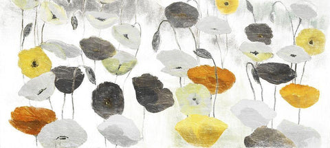 Yellow Grey Poppies Black Ornate Wood Framed Art Print with Double Matting by Villa, Mlli