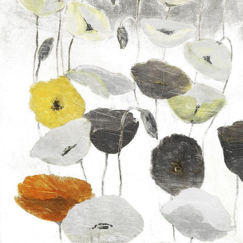 Yellow Grey Poppies One Gold Ornate Wood Framed Art Print with Double Matting by Villa, Mlli