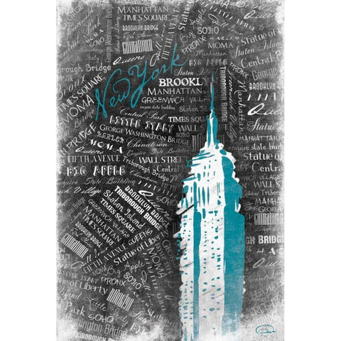 Empire Teal White Modern Wood Framed Art Print by OnRei
