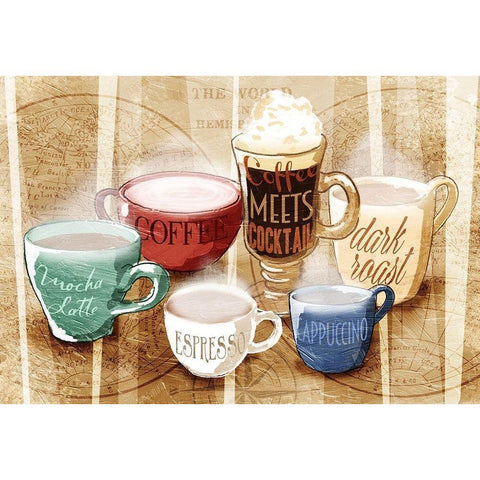 Coffee Gang Black Modern Wood Framed Art Print with Double Matting by OnRei