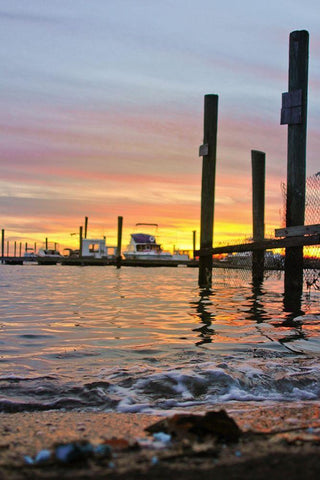 Sunset Harbour Black Ornate Wood Framed Art Print with Double Matting by Orlando