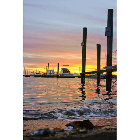 Sunset Harbour Gold Ornate Wood Framed Art Print with Double Matting by Orlando